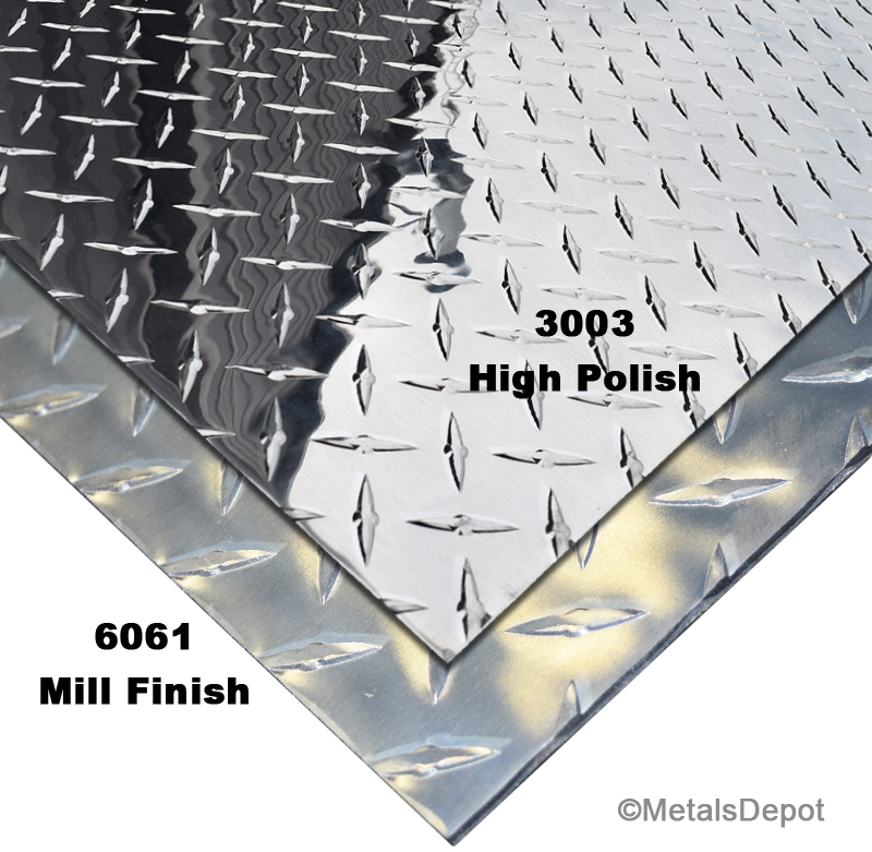Aluminum Polished Diamond Plate 24" Wide x 48" Long x 1/16" Thick Alloy 3003